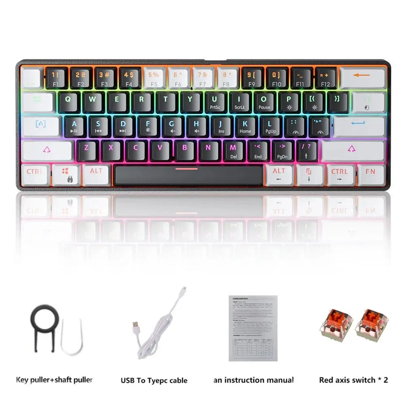 MUCAI MK61 USB Teclado mecânico 61 teclas com fio cabo destacável