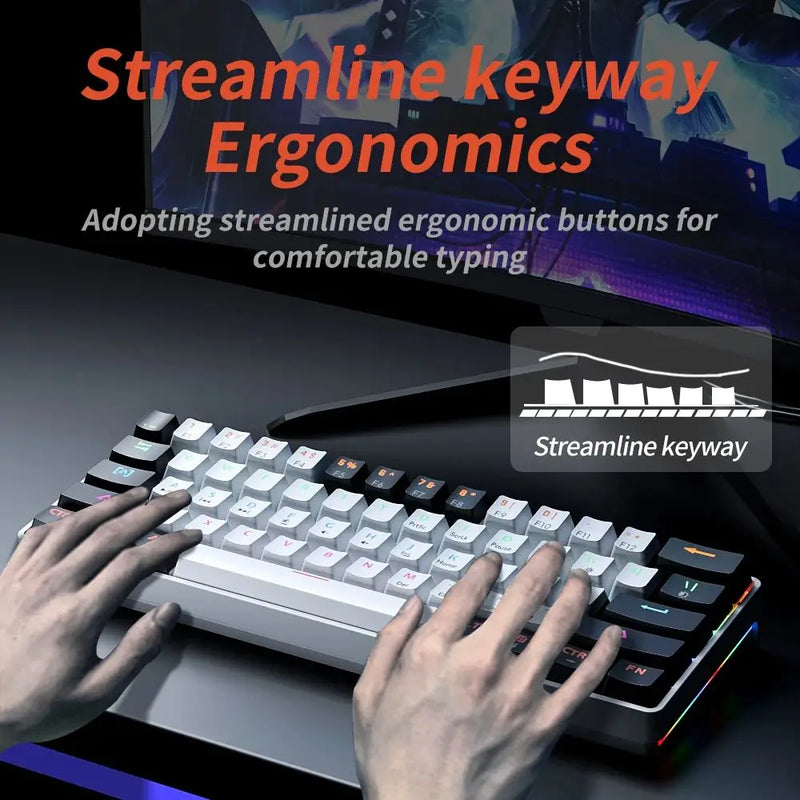 MUCAI MK61 USB Teclado mecânico 61 teclas com fio cabo destacável